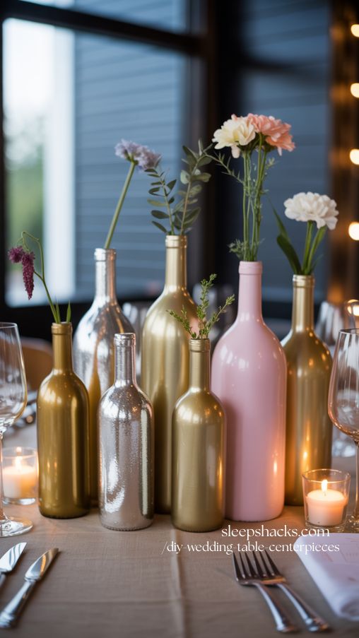 Painted Wine Bottle Wedding Centerpieces