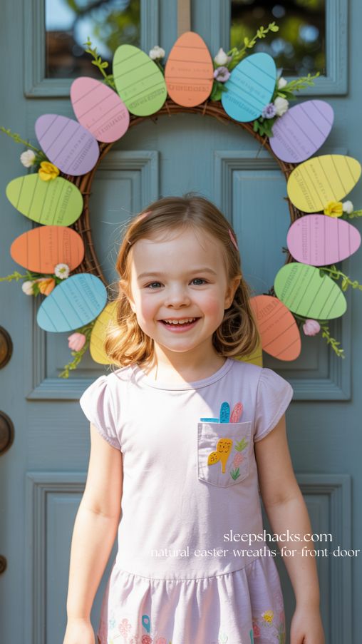 Paper Easter Egg Wreath for Family-Friendly Front Door