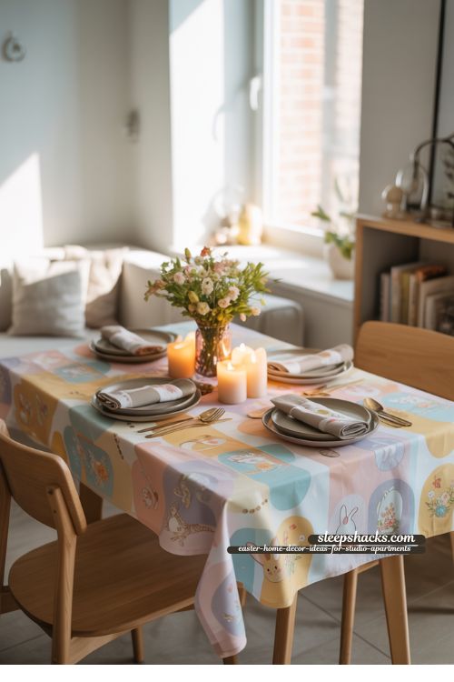 Pastel Easter Table Runner Decor for Small Studio Apartment Dining Tables