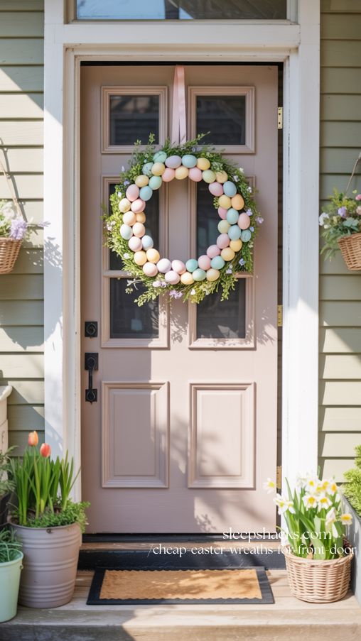 Pastel Egg Delight Cheap Easter Wreath on Front Door