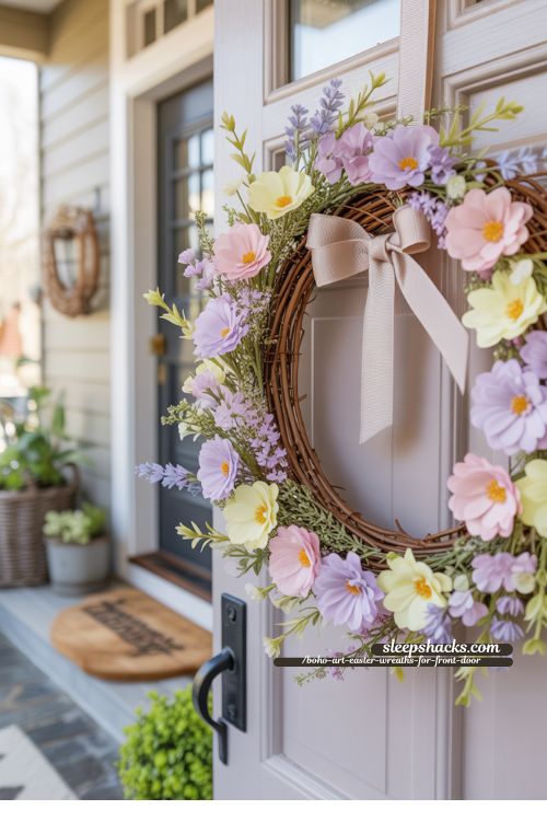 Pastel Floral Boho Easter Wreath Front Porch Decor