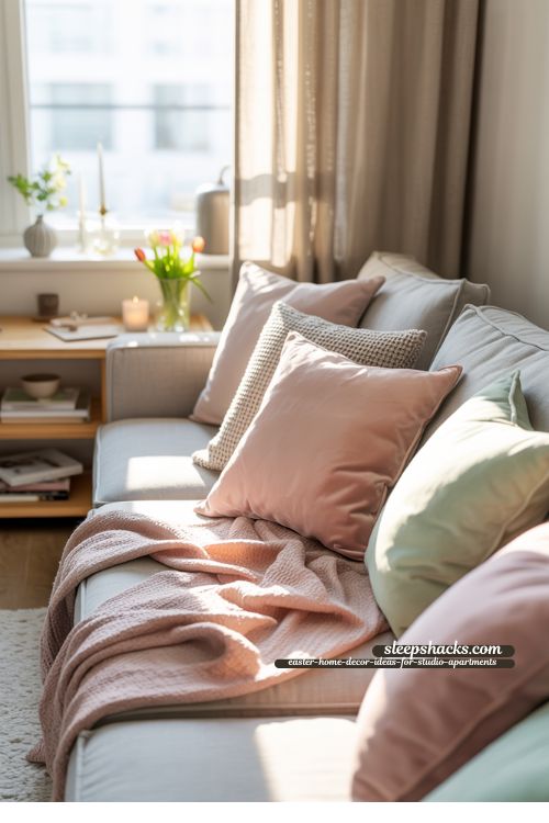 Pastel Pillow and Throw Easter Decor for Studio Apartments