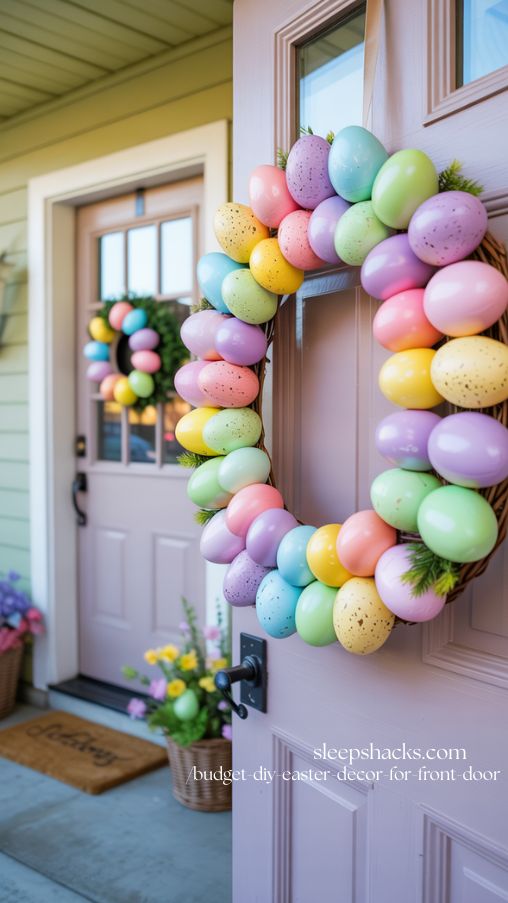 Pastel Rainbow Easter Egg Wreath for a Bright Spring Front Door