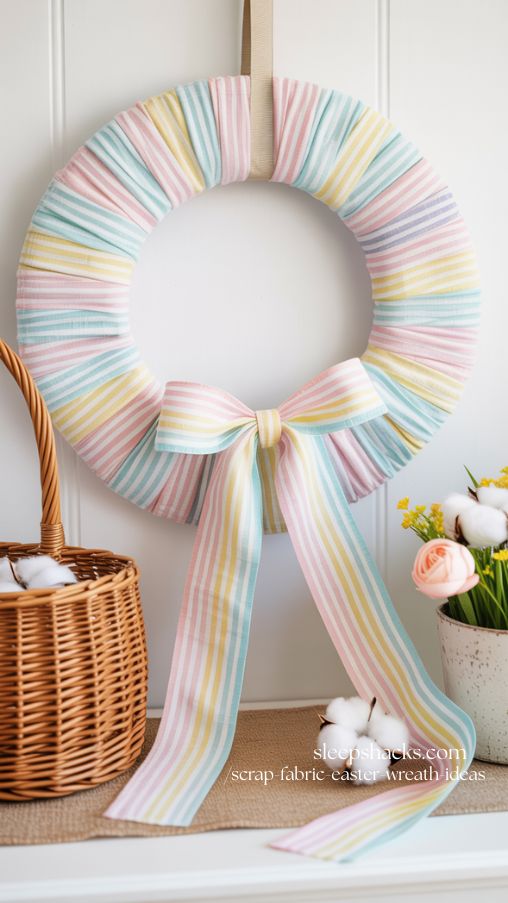 Pastel Striped Rag Easter Wreath for Beginners