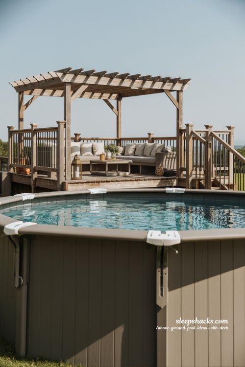 Pergola-Capped Pool Deck Above Ground Pool Ideas
