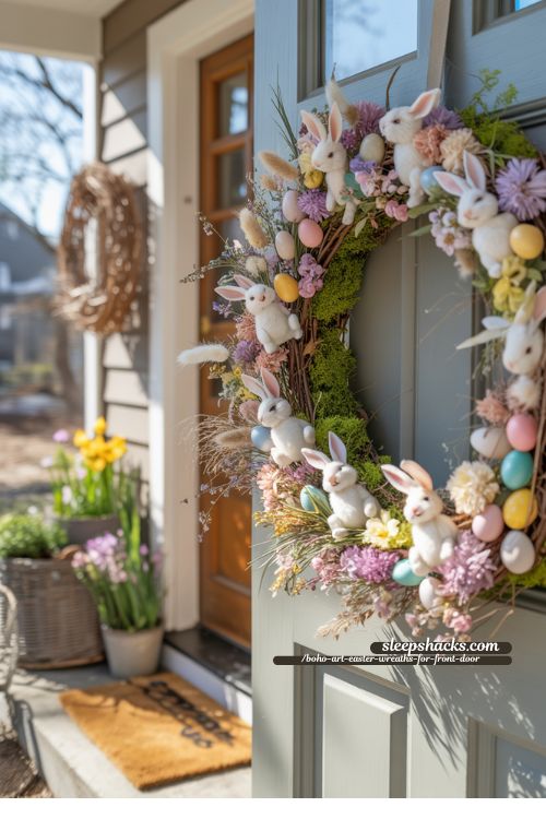Playful Bunny Easter Wreath Boho Front Porch Decor