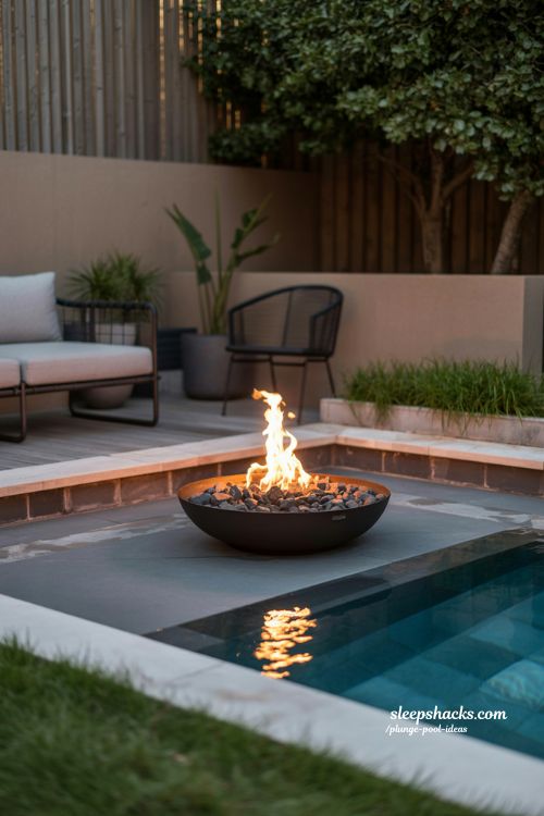 Plunge Pool with Fire Features for Small Backyard Retreats