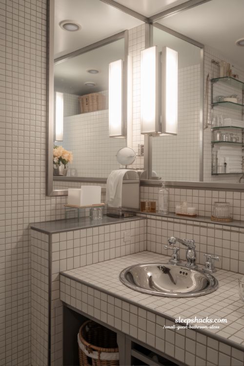 Reflective Surfaces Enhance Light in a Small Guest Bathroom