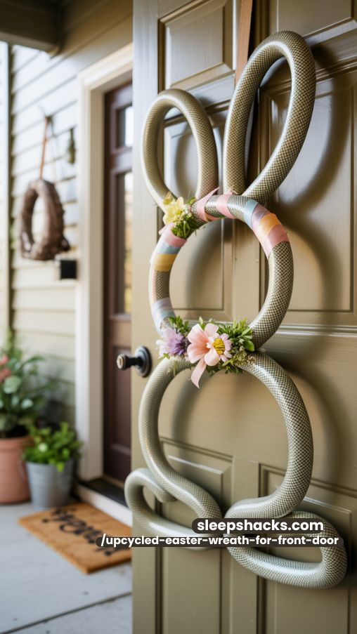 Repurposed Garden Hose Bunny Easter Wreath for Front Door