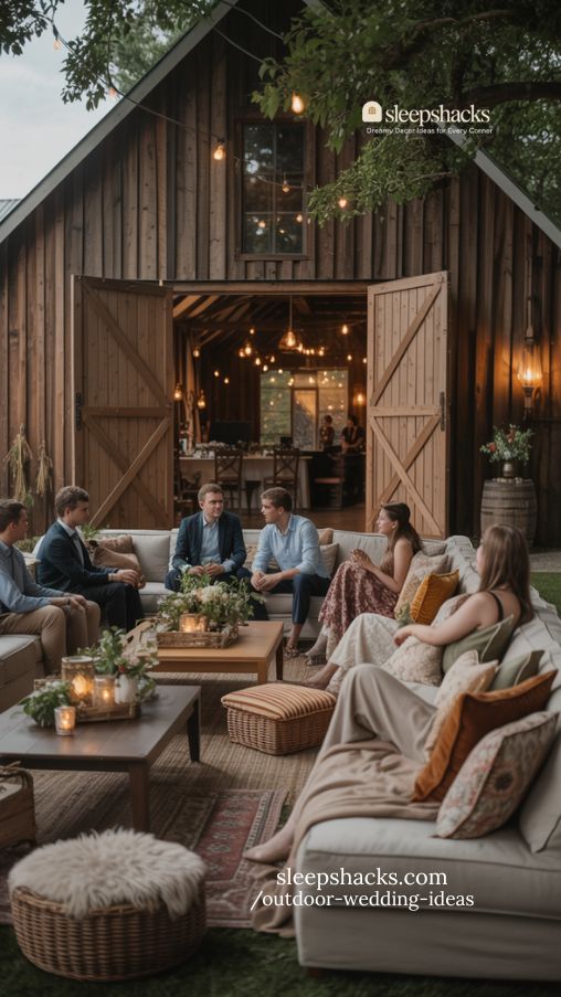 Rustic Barn Wedding Lounge with Cozy Textured Reception