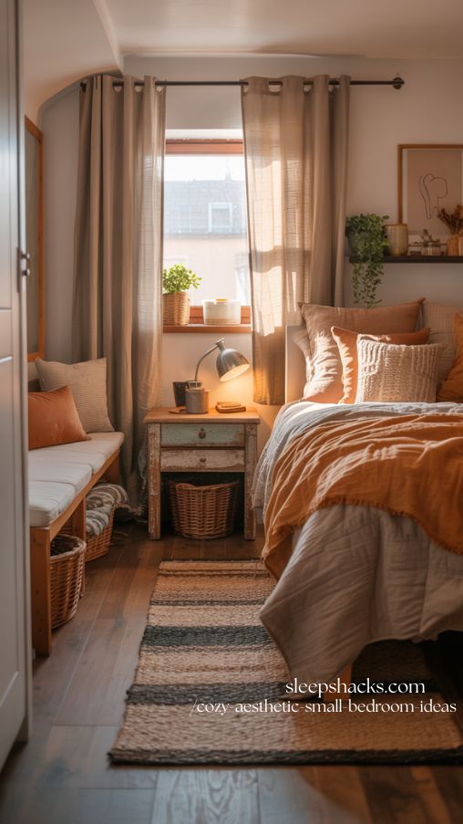 Rustic Charm Tiny Bedroom with Warm Wood and Layered Textures