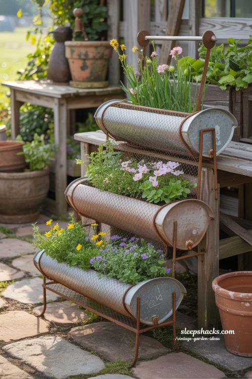Rustic Chicken Feeder Flower Planters with Whimsical Vintage Charm