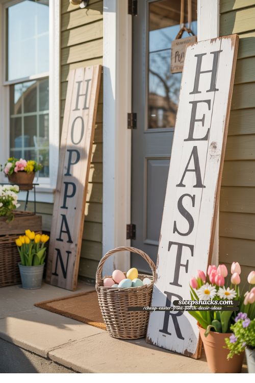 Rustic Easter Porch Signs with Farmhouse Style for Cheap Easter Front Porch Decor