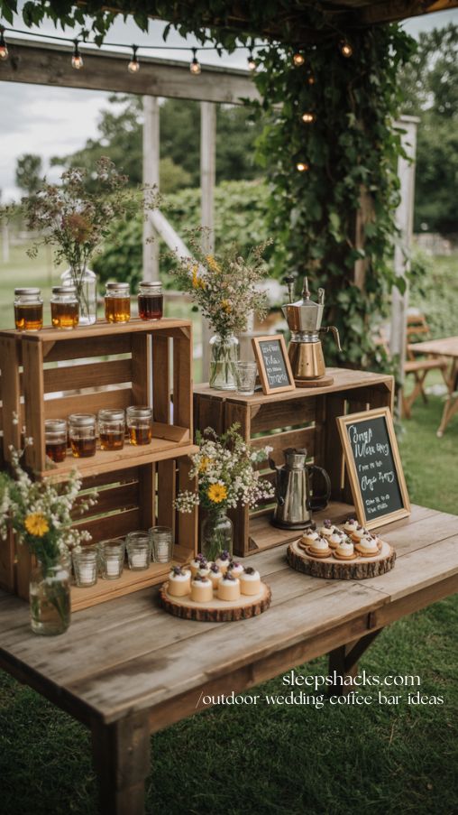 Rustic Garden Coffee Bar for Outdoor Wedding Reception