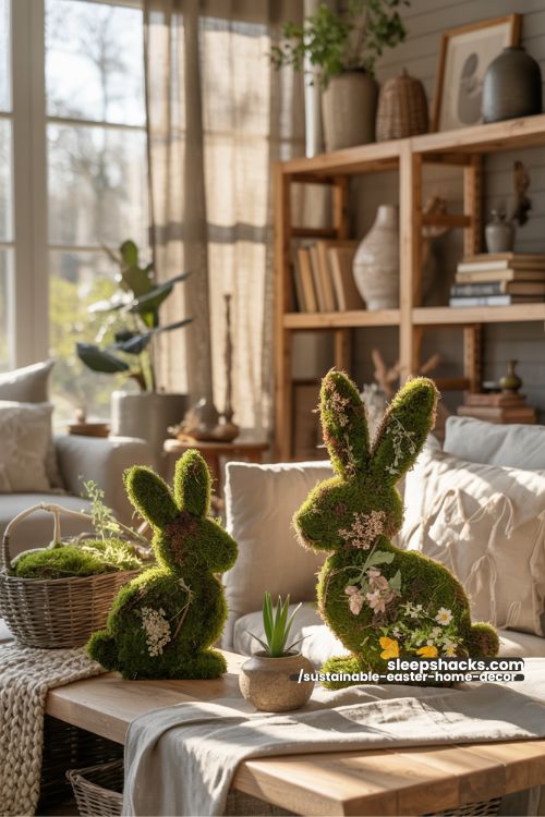 Rustic Moss Bunny Easter Decor With Natural Spring Texture