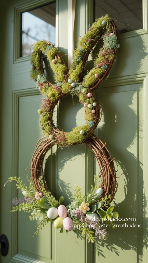 Rustic Moss Bunny Wreath for Natural Easter Front Door