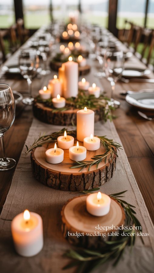 Rustic Tealight and Candle Wedding Table Decor Ideas on a Budget