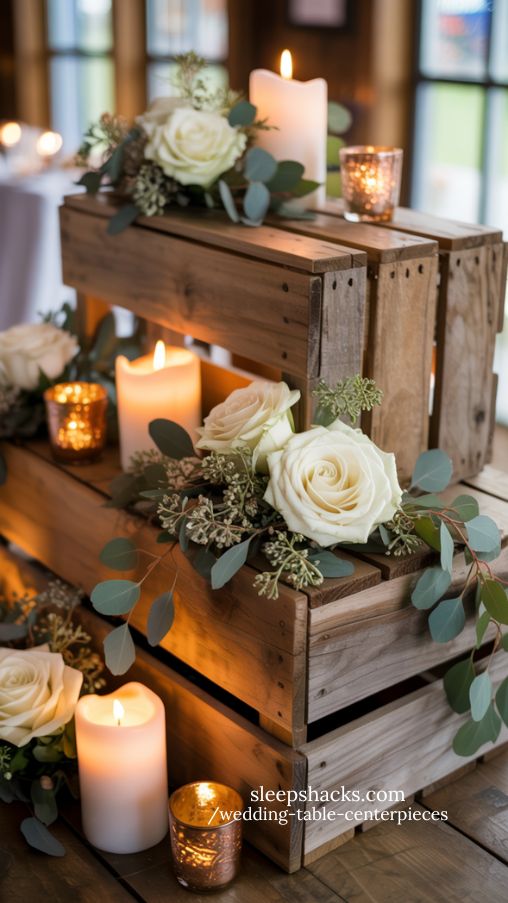 Rustic Wooden Wedding Table Centerpieces