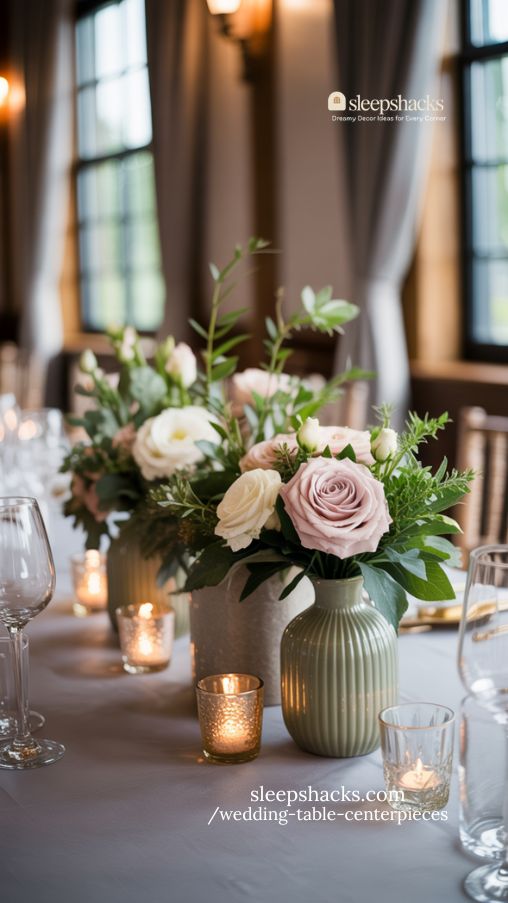 Sage Green Floral Wedding Table Centerpieces