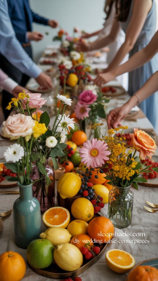 Seasonal Floral and Fruit Wedding Centerpieces