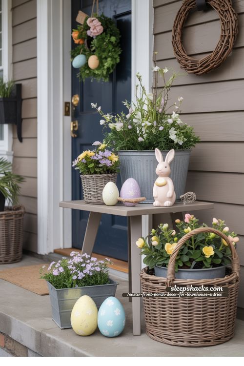 Seasonal Planter Table Display for Townhouse Front Porch