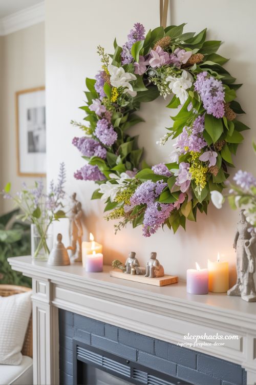 Seasonal Wreath Above the Mantel for Fresh Spring Decor