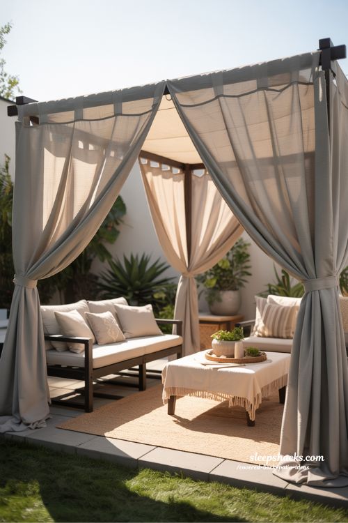 Serene Fabric-Covered Outdoor Cabana Ideas for Cozy Patios