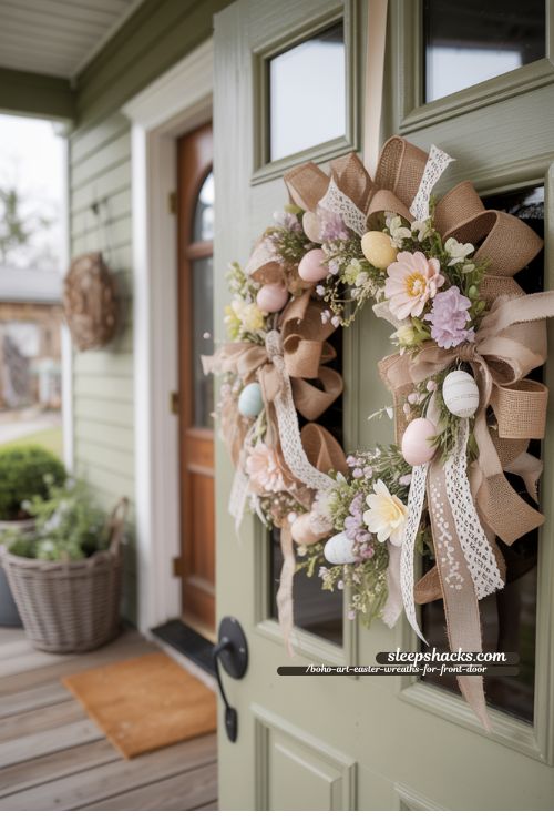 Shabby Chic Burlap & Flower Boho Easter Wreath Front Porch Decor