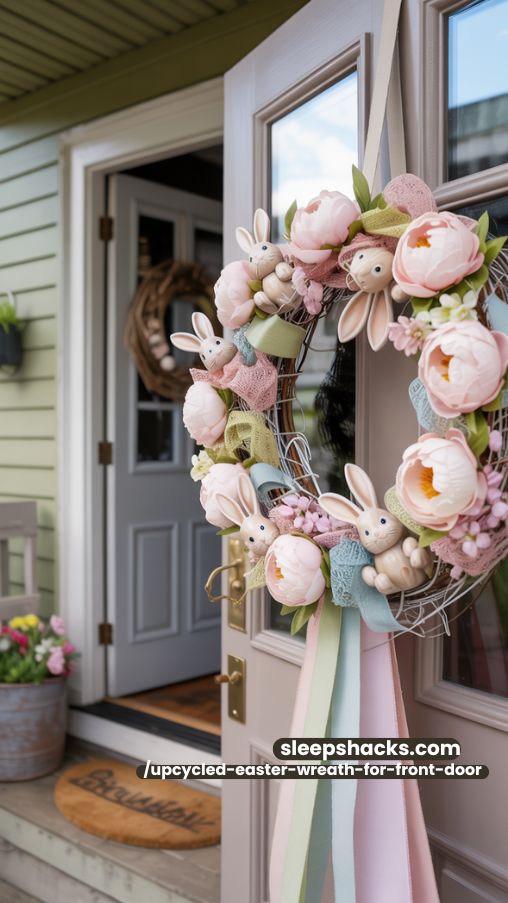 Shabby Chic Peony and Bunny Easter Wreath for Front Door