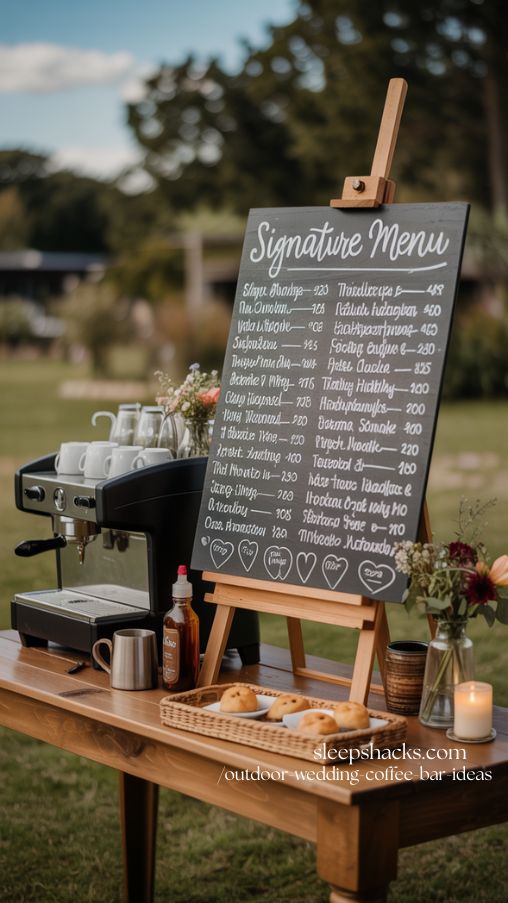 Signature Drink Menu Board Coffee Bar for Outdoor Wedding