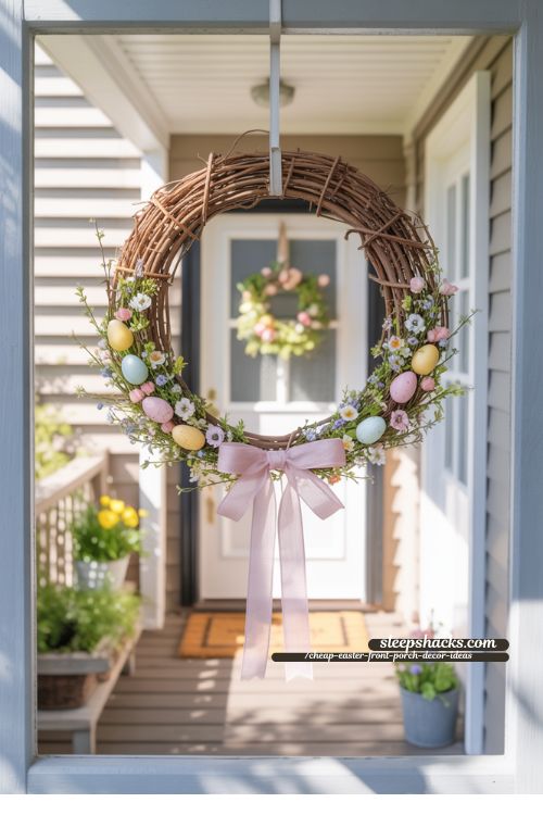 Simple Spring Wreath with Dollar Store Florals for Cheap Easter Front Porch Decor