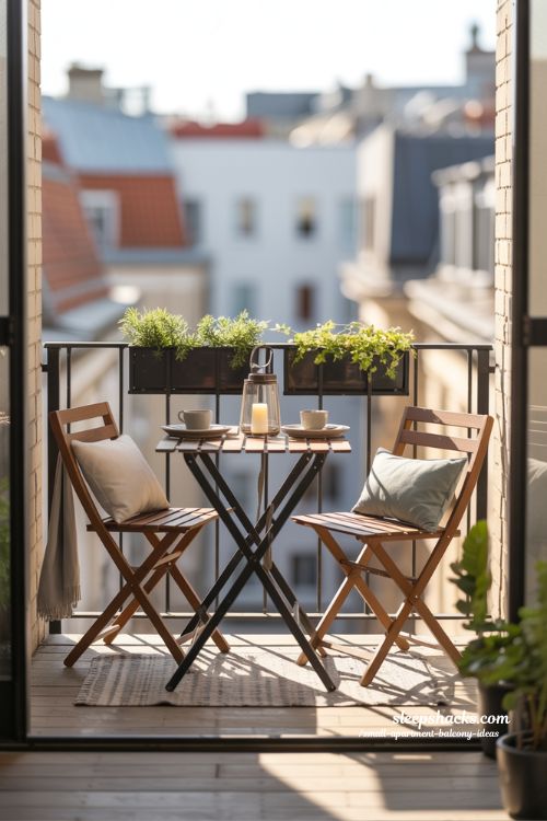 Small Apartment Balcony Dining Nook With Foldable Bistro Set