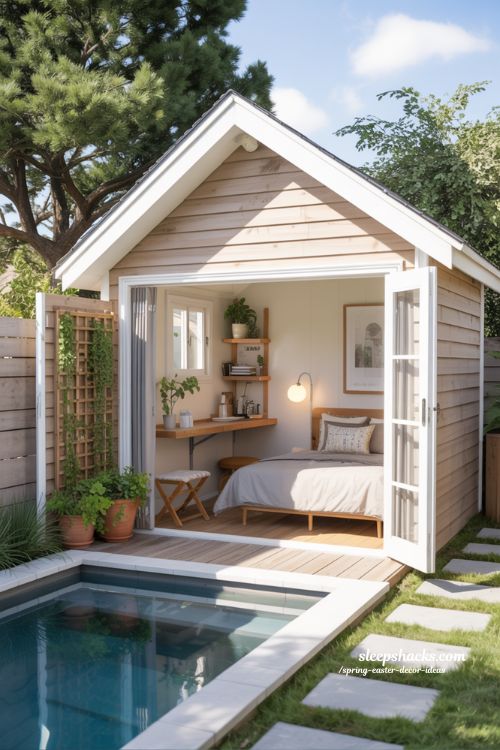 Small Backyard Pool House Guest House Combo Design
