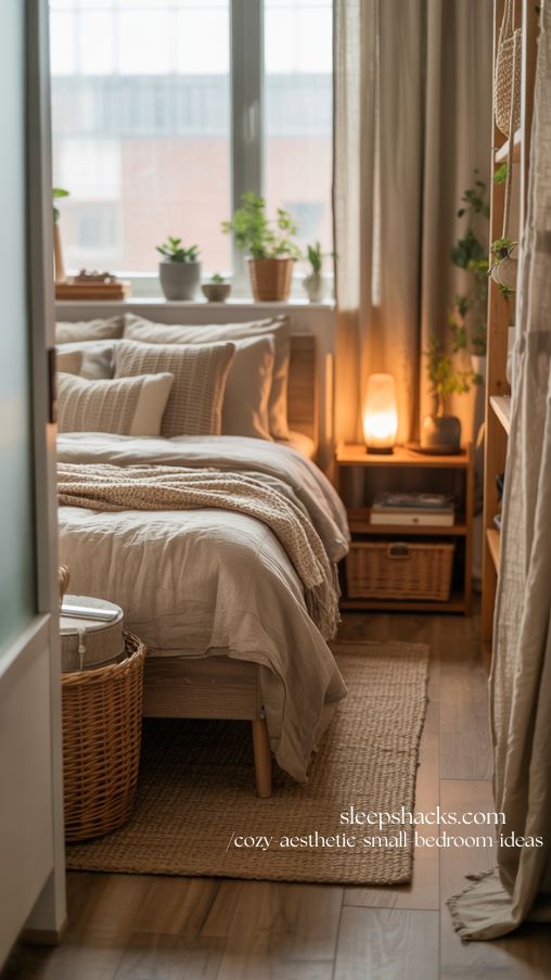 Small Bedroom Cozy Natural Textures with Woven Accents