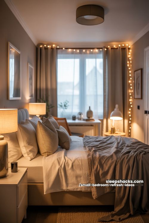 Small Bedroom Layered Lighting Cozy Ambiance