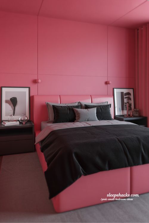 Small Bedroom With Bold Pink Walls And Black Accents
