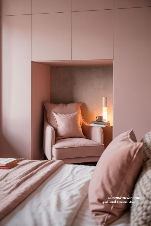 Small Bedroom With Pastel Gradient Blush Rose And Coral Walls