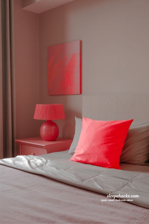 Small Bedroom With Playful Neon Pink Accents And Neutral Base