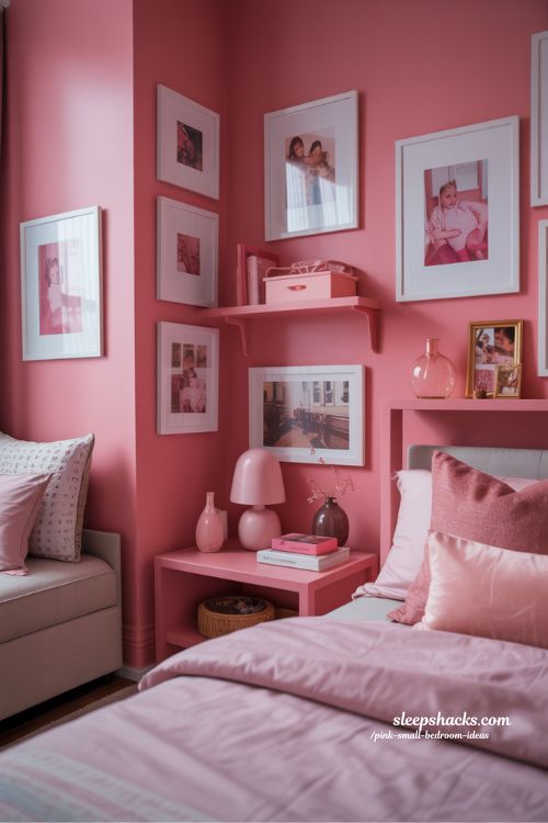 Small Pink Bedroom With Personalized Art And Coordinated Accessories