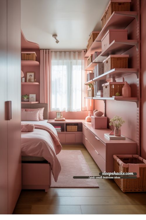 Small Pink Bedroom With Smart Storage Solutions And Stylish Organization