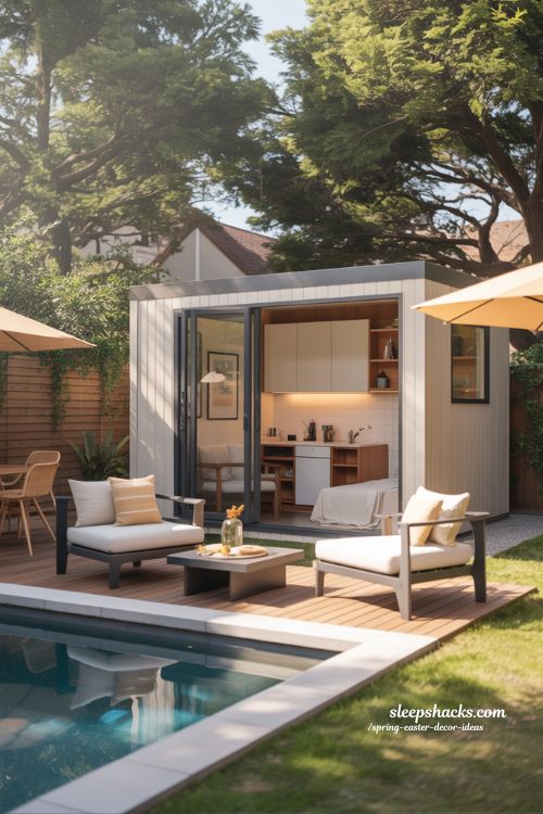 Small Prefab Guest House with Poolside Lounge