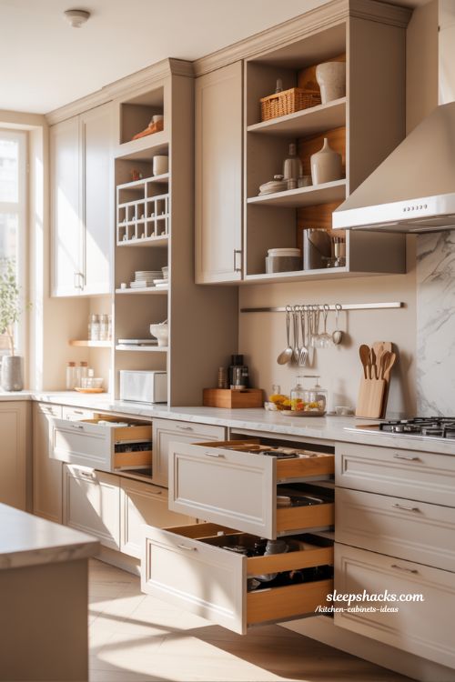 Smart Kitchen Storage Ideas with Mixed Cabinet Styles