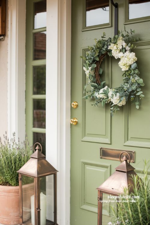 Spring Front Door Decor Ideas with Lantern Styling and Greenery