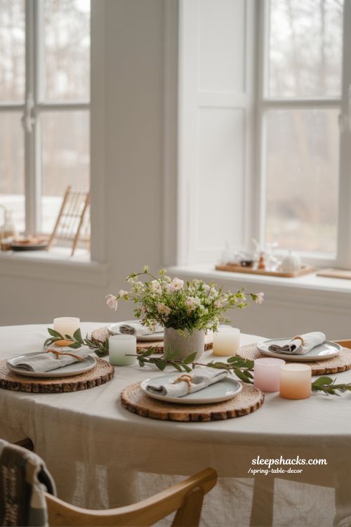 Spring Table Decor Cozy Fresh Flowers Linen Table