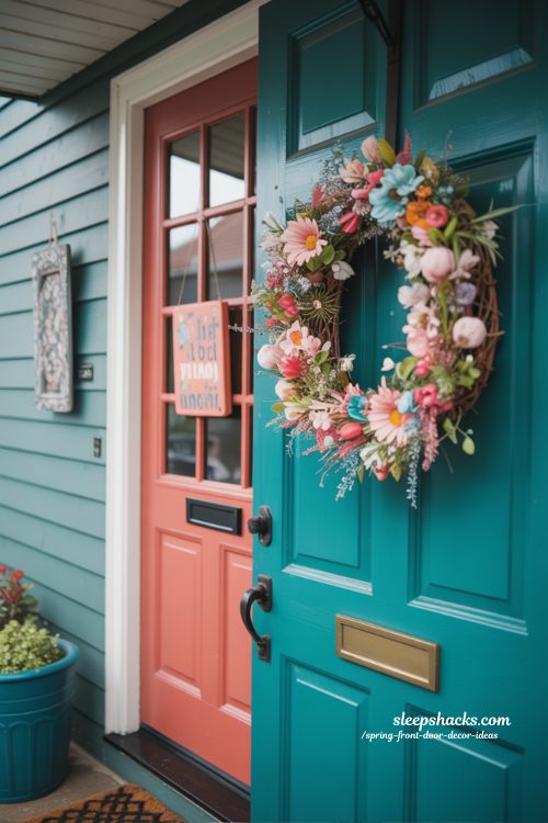 17 Easy Spring Front Door Decor Ideas with Wreaths & Flowers - Sleep Shacks