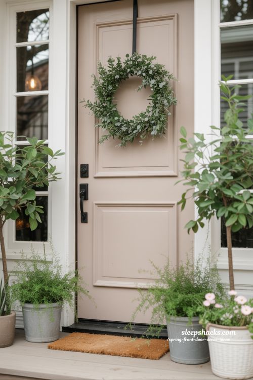 Spring to Summer Front Door Decor Ideas with Greenery and Neutral Accents