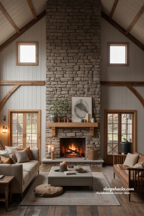 Statement Fireplace Barndominium Interior