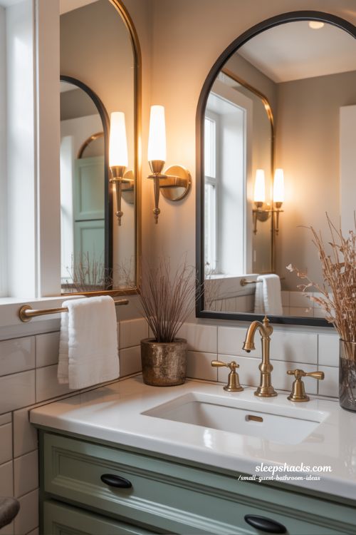 Statement Fixtures Elevate a Small Guest Bathroom