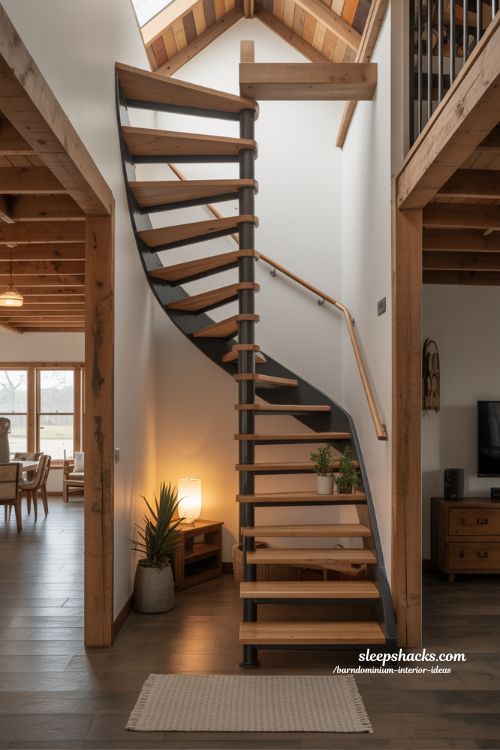 Statement Staircase Barndominium Interior