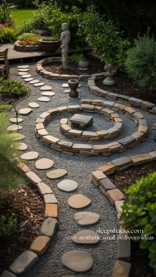 Stone Garden Maze and Pathways for Interactive and Mindful Outdoor Art